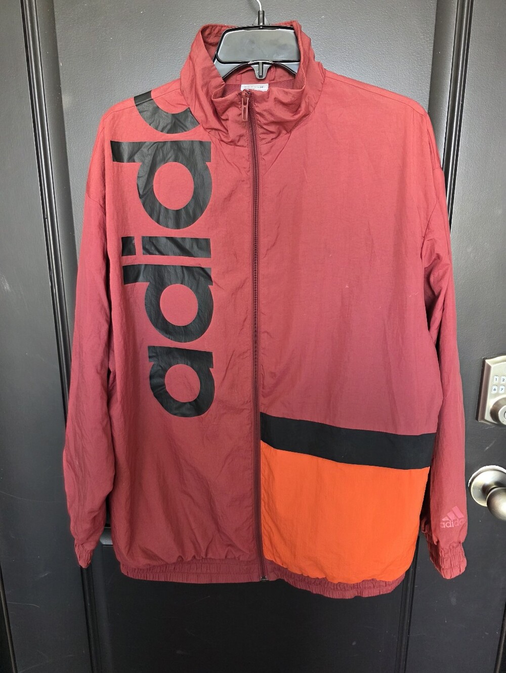 Adidas Burgundy Colorblock Windbreaker Jacket Men's XL Full Zip Lightweight - Picture 7 of 11